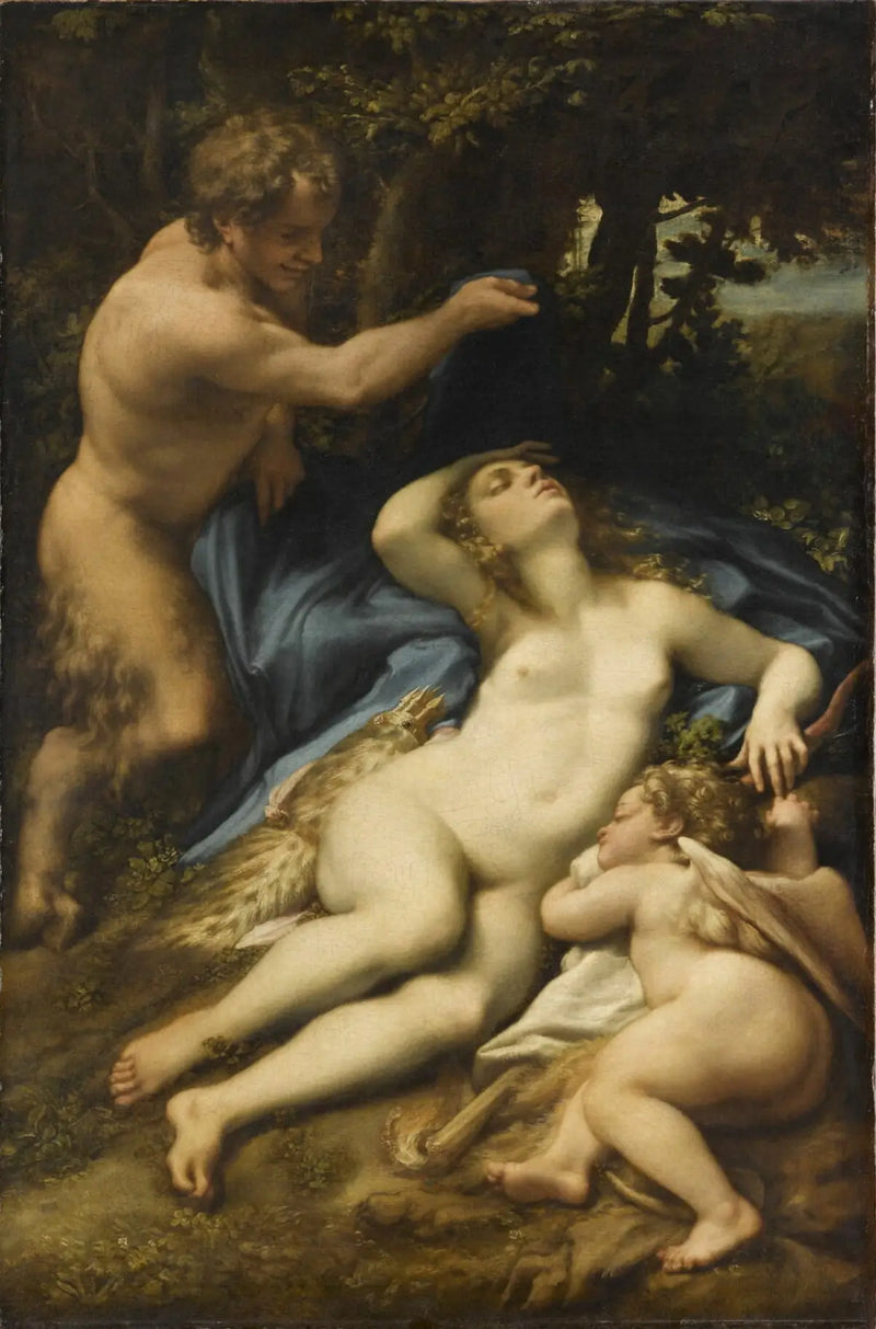 Venuše, satyr a Kupid - Antonio da Correggio