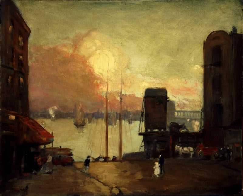 Oblačné kumulusy, East River - Robert Henri