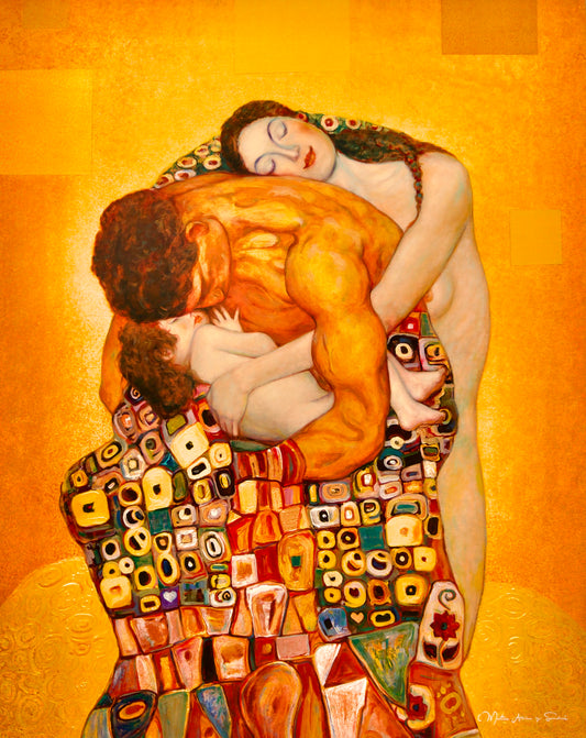 👨‍👩‍👧 Rodinné objetí – Inspirováno Gustavem Klimtem (kolážové dílo vytvořené fanoušky)