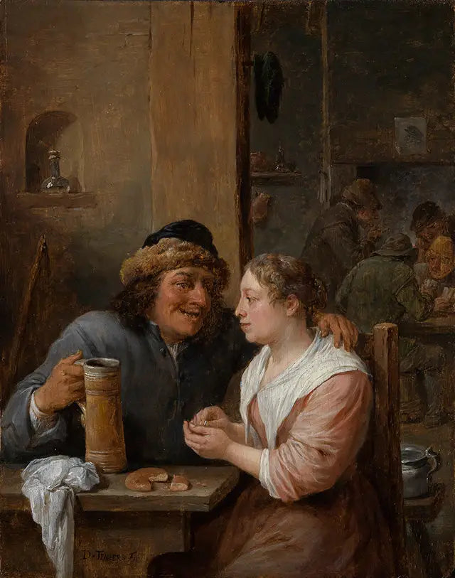 Un homme avec une chope de bière et une jeune femme dans une taverne - David Teniers le Jeune - Alpha Reproduction