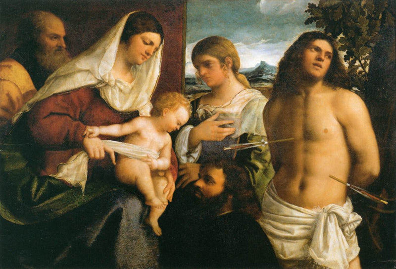 Svatá rodina s svatou Kateřinou, svatým Sebastianem a dárcem - Sebastiano del Piombo