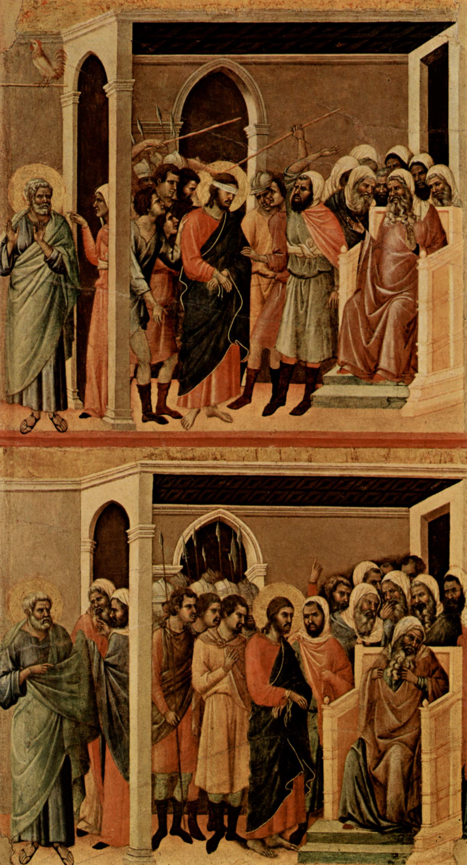 Le Christ moqué (en haut) ; Le Christ devant Caïphe (en bas) - Duccio di Buoninsegna