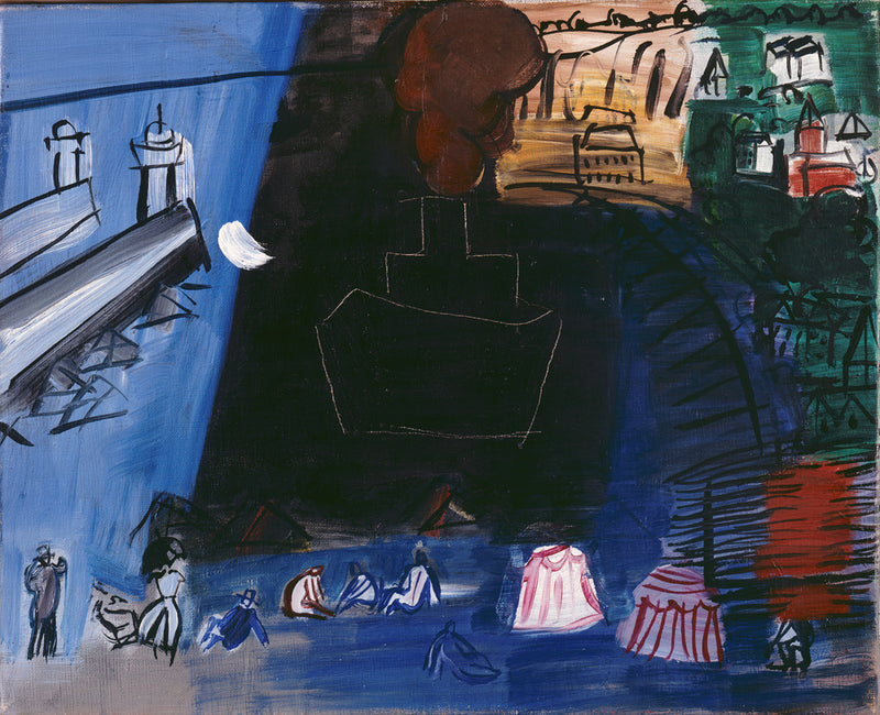 Cargo noir, baigneuses et tentes de plage - Raoul Dufy