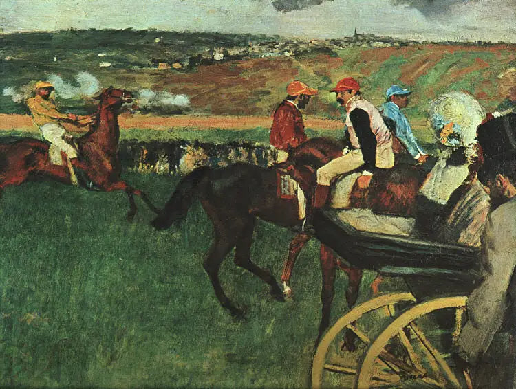Dostihové pole. Amatérští jezdci u auta - Edgar Degas