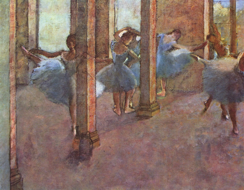Tanečníci trénující v foyeru - Edgar Degas