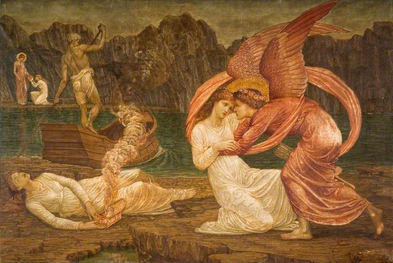 Cupidon et Psyché - Peintures murales vertes du palais - Edward Burne-Jones
