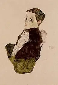 Reproduction du tableau « Garçon assis (Sitzender Knabe) - Egon Schiele » par Alpha Reproduction en peinture à l’huile
