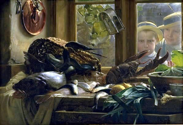 Mrtvá přírodní scéna s rybami - Carl Heinrich Bloch