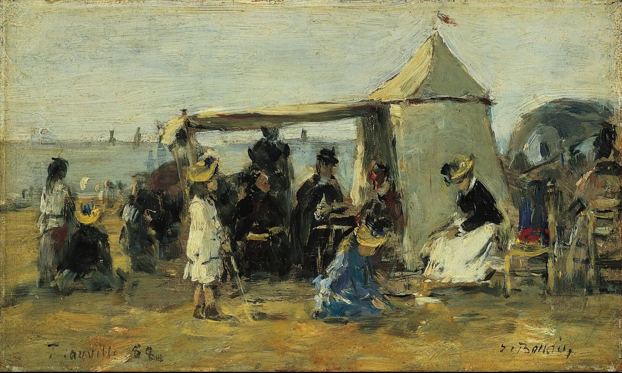 Reproduction du tableau « La plage de Trouville - Eugène Boudin » par Alpha Reproduction en peinture à l’huile