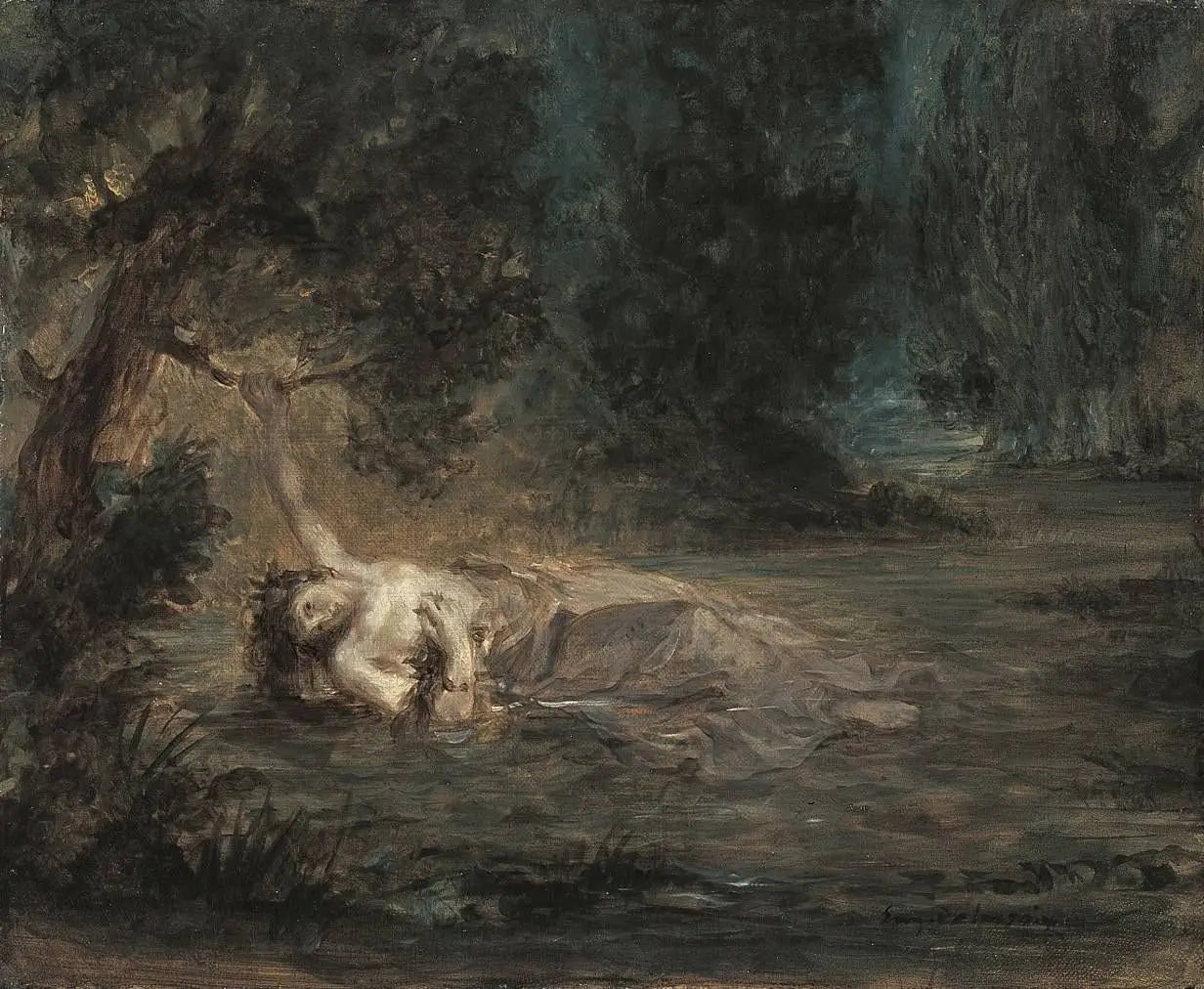 Reproduction du tableau « La Mort d'Ophélie - Eugène Delacroix » par Alpha Reproduction en peinture à l’huile