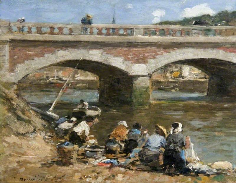 Reproduction du tableau « Lavandières sur les bords de la Touques - Eugène Boudin » par Alpha Reproduction en peinture à l’huile