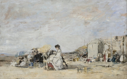 👒 Dáma v bílém na pláži v Trouville – Eugène Boudin (kolem 1865–1870)
