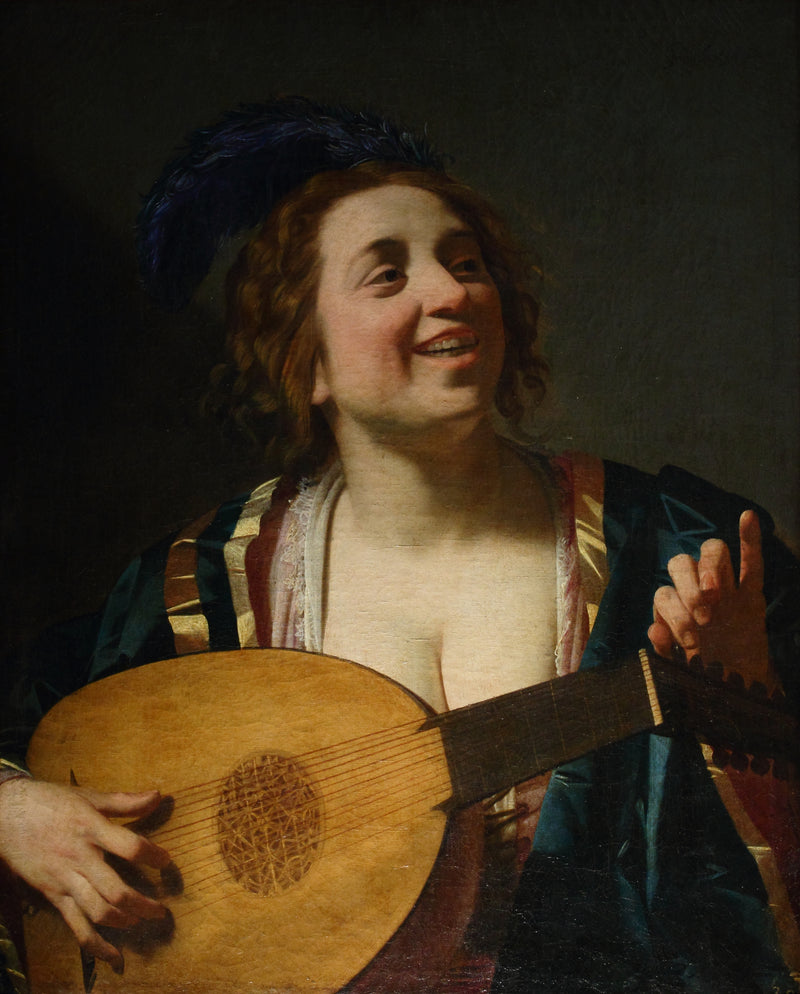 Žena hrající na loutnu - Gerrit van Honthorst