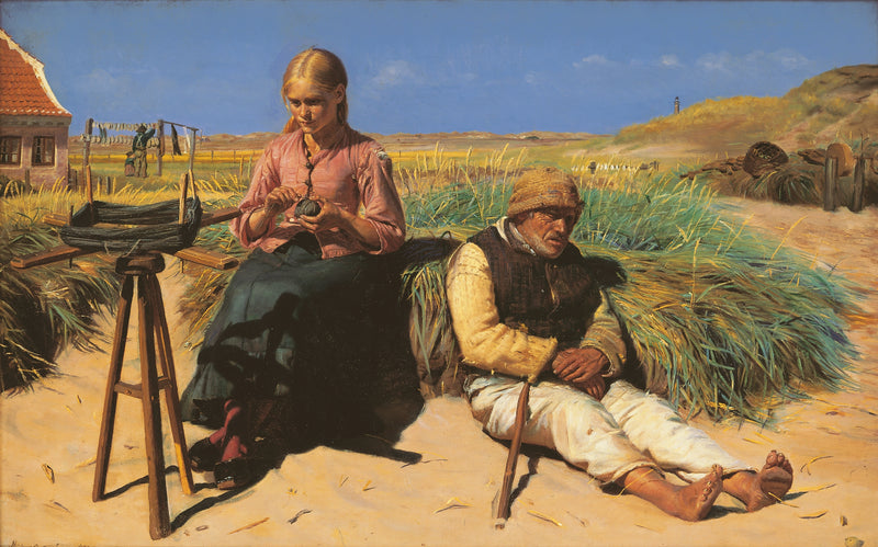 Siluety v krajině. Slepí Kristian a Tine mezi dunami. - Michael Peter Ancher