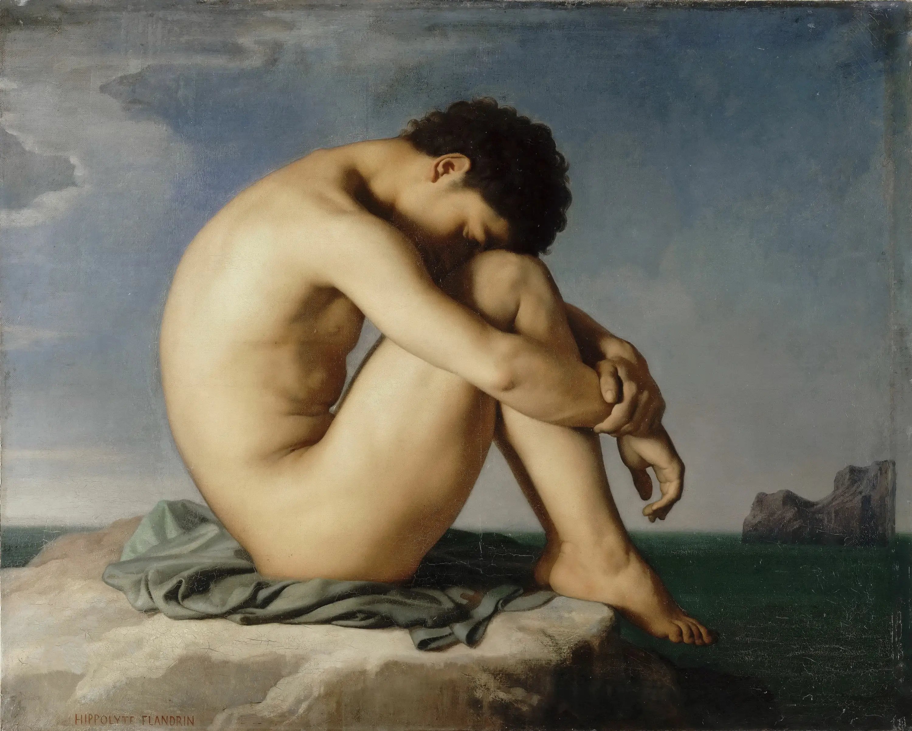 Jeune homme nu assis au bord de la mer - Hippolyte Flandrin - Alpha Reproduction