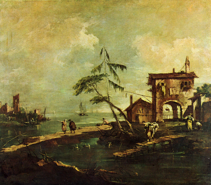 Capriccio s rustickým domem na břehu laguny - Francesco Guardi