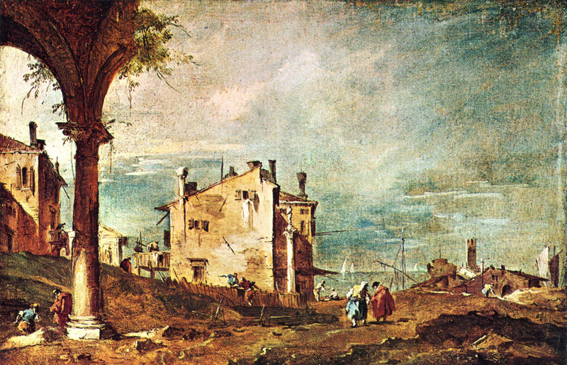 Capriccio: Ruiny oblouku a farmy na okraji laguny - Francesco Guardi