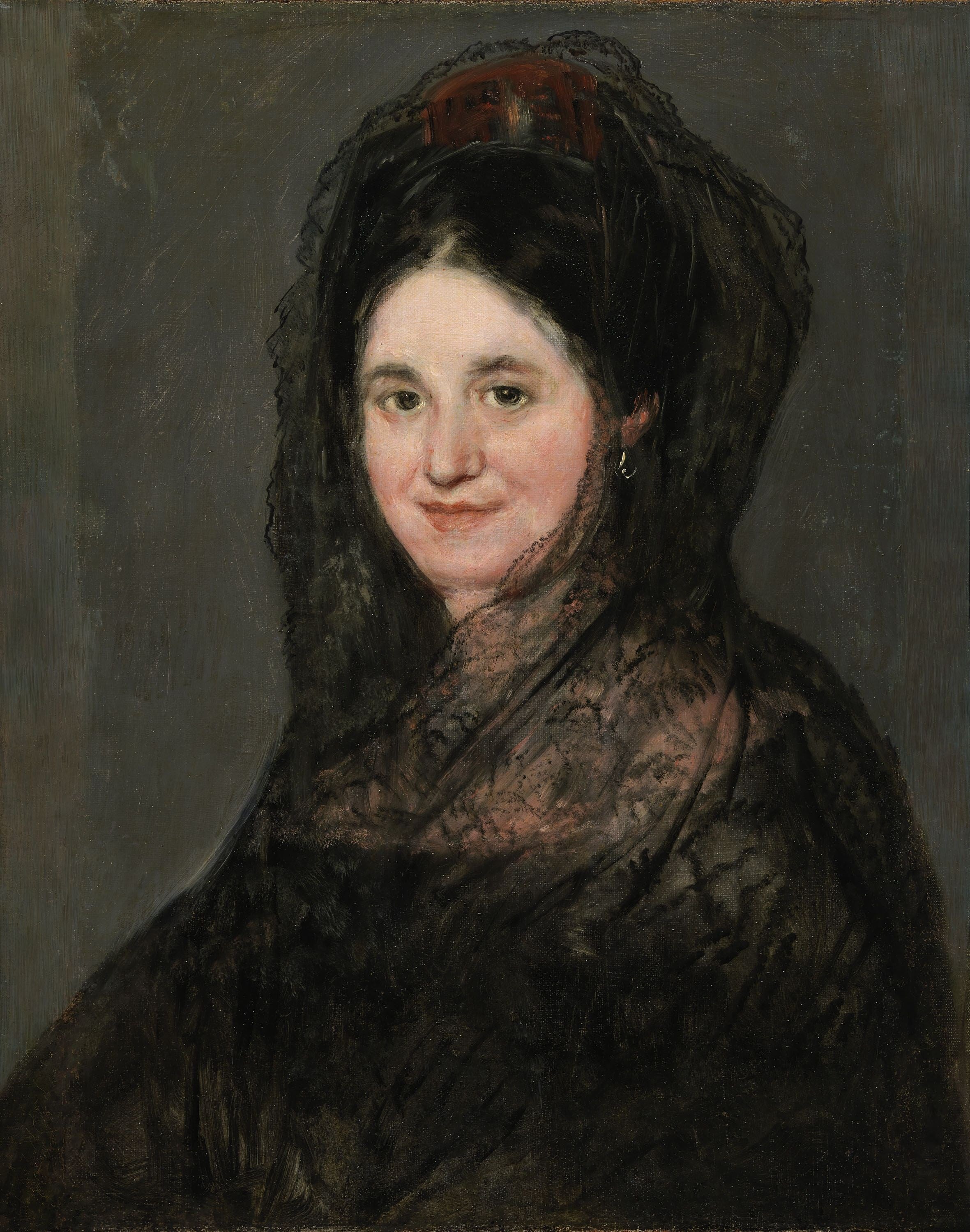 Reproduction du tableau « Portrait d'une dame à la mantille noire - Francisco de Goya » par Alpha Reproduction en peinture à l’huile