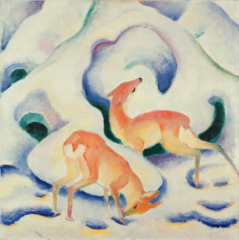 Jelen v sněhu - Franz Marc
