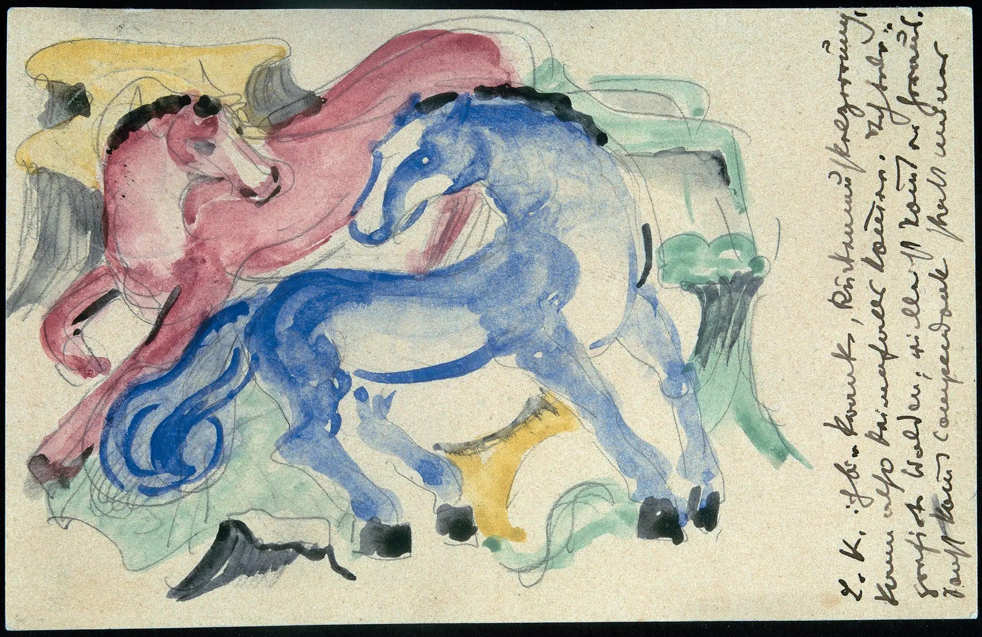 Reproduction du tableau « Chevaux rouges et bleus - Franz Marc » par Alpha Reproduction en peinture à l’huile