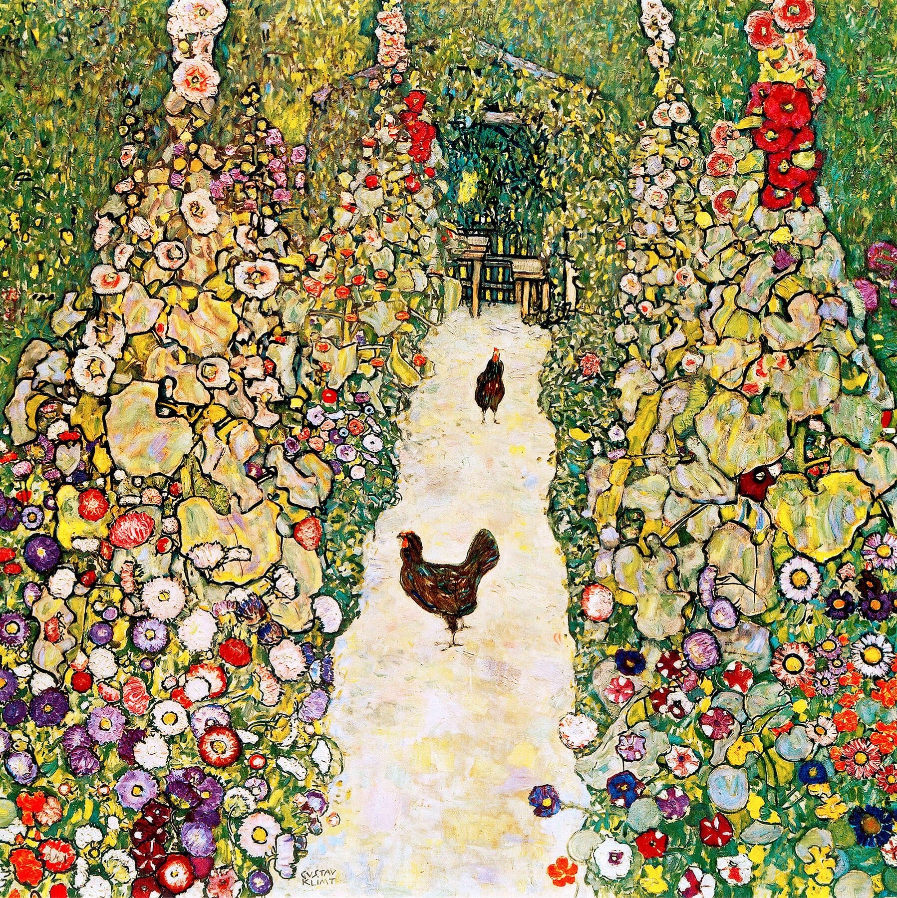 Zahradní aleje s kuřaty - Gustav Klimt