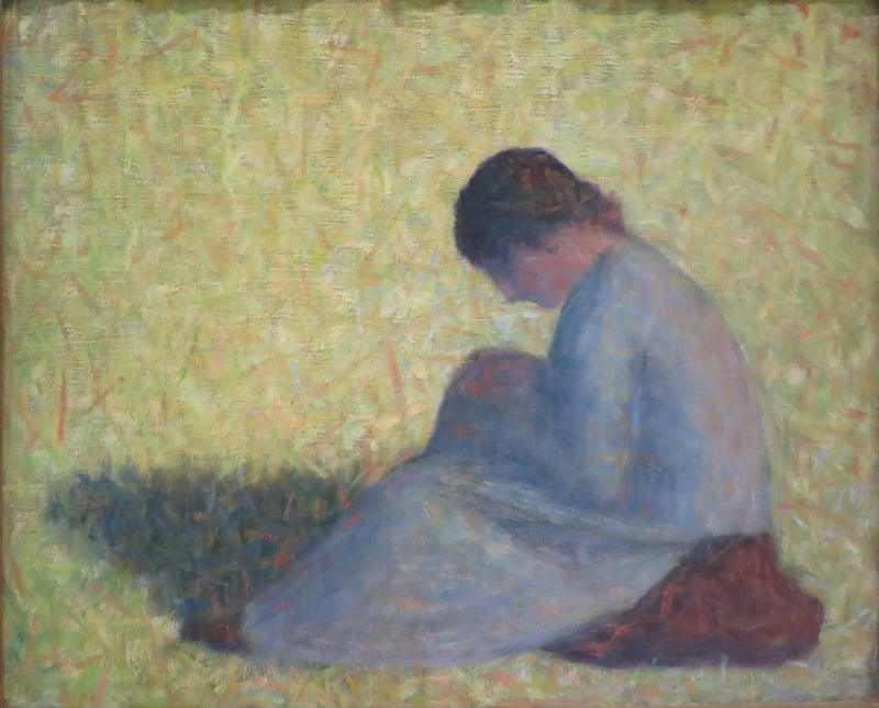 Sedící rolnice v trávě - Georges Seurat