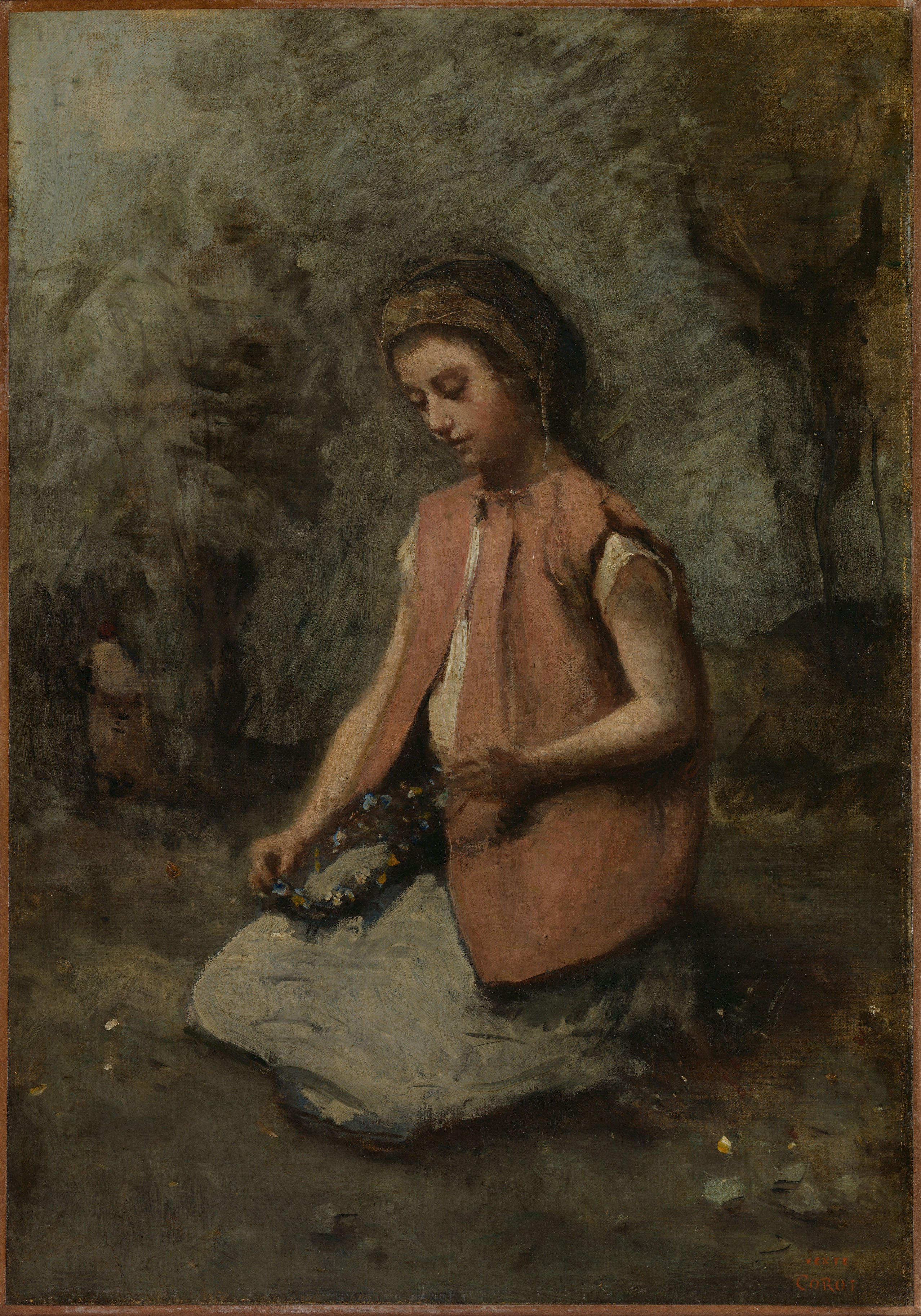 Fille tissant une guirlande - Jean-Baptiste Camille Corot