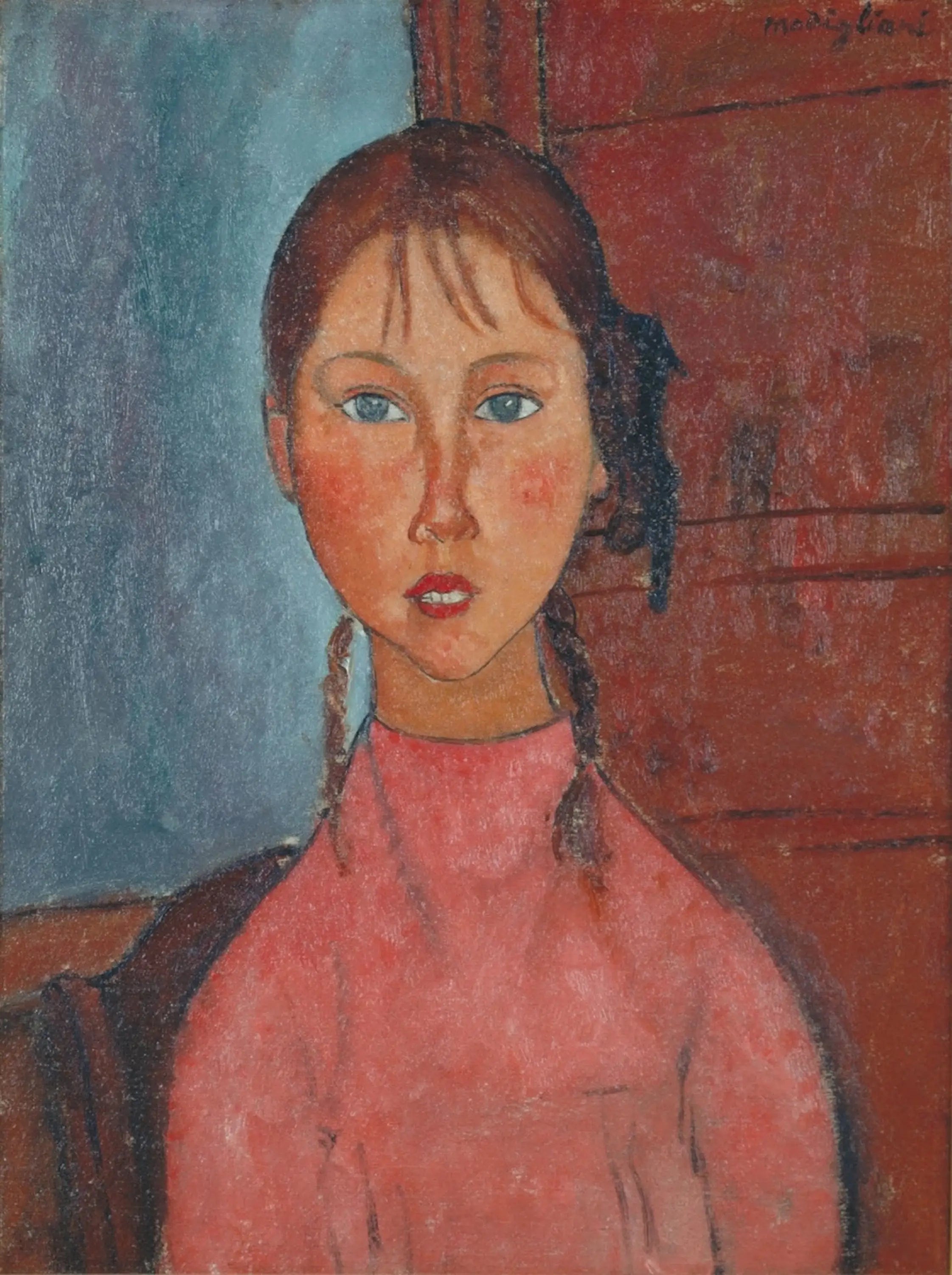 Reproduction du tableau « Fille avec des nattes - Amedeo Modigliani » par Alpha Reproduction en peinture à l’huile