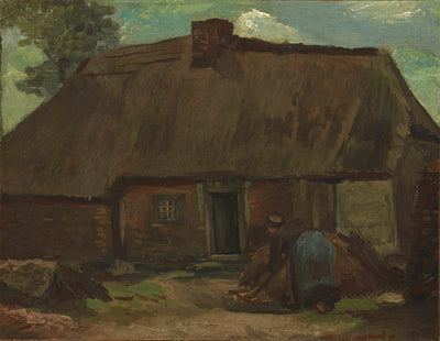 Chalupa s rolnicí kopající - Vincent van Gogh
