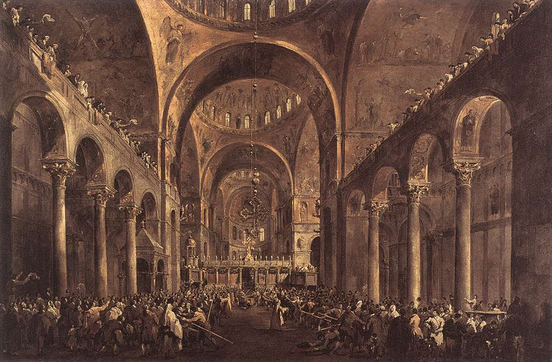 Doga Alvise IV Mocenigo se ukazuje lidu v bazilice San Marco 1763 - Francesco Guardi