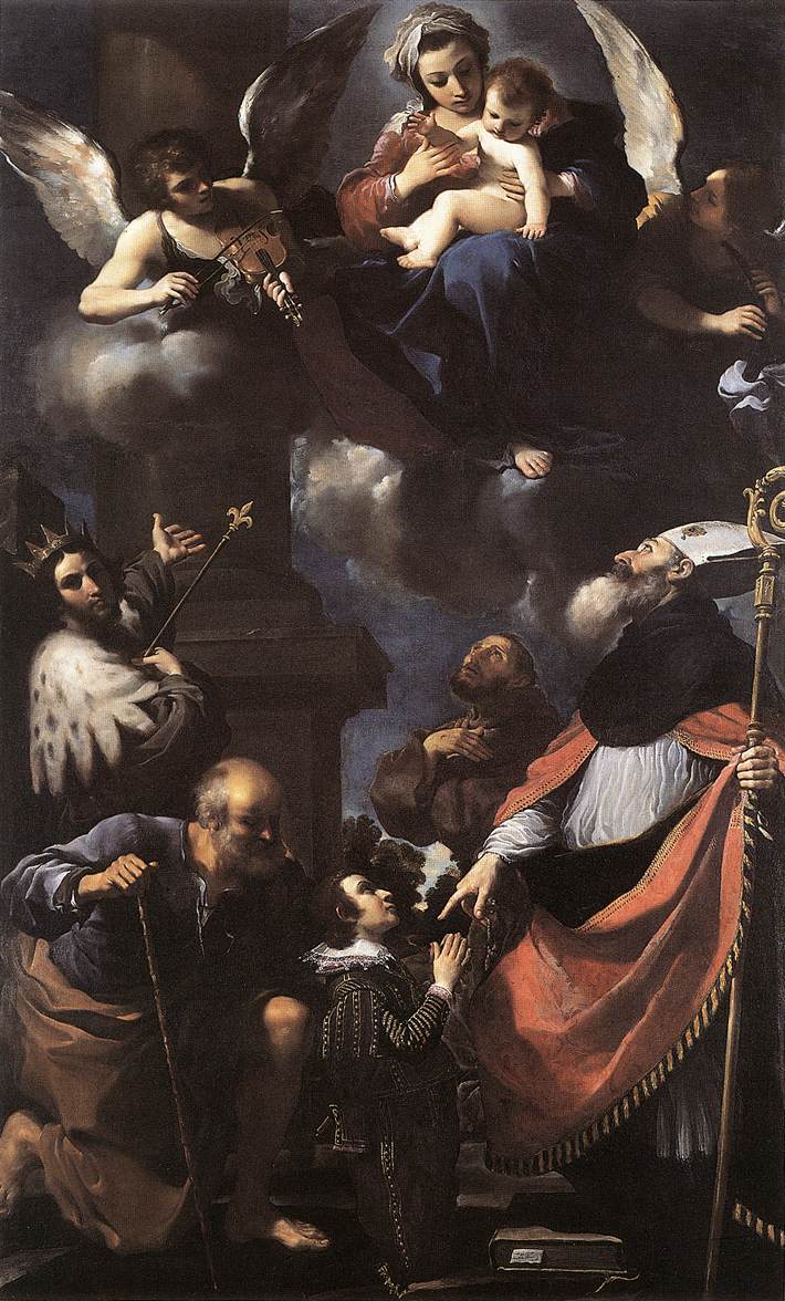 Giuseppe Gaetano Righetti [?] představen Panně Marii čtyřmi svatými - Guercino