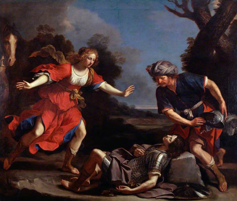 Erminia nachází zraněného Tancrède - Guercino