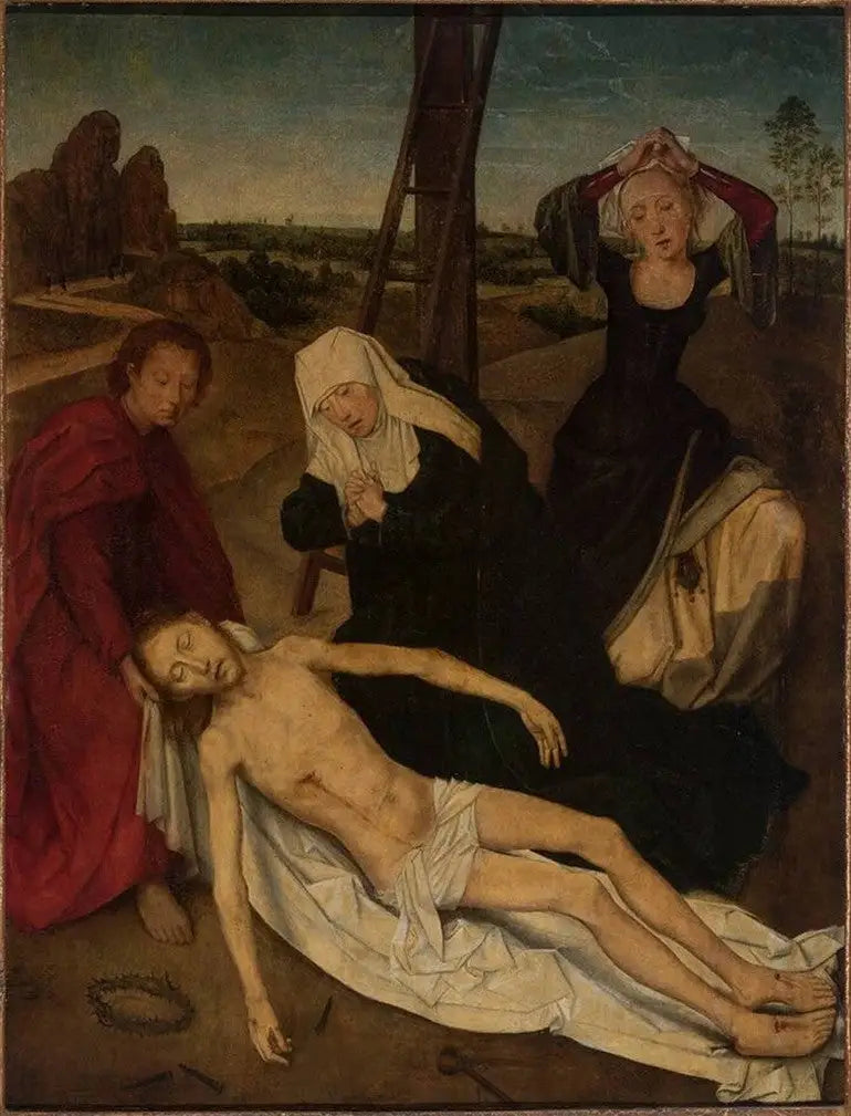 Triptych, střed: Kristus pláčící Pannou Marií, svatým Janem a svatou Marií-Magdalenou - Hans Memling