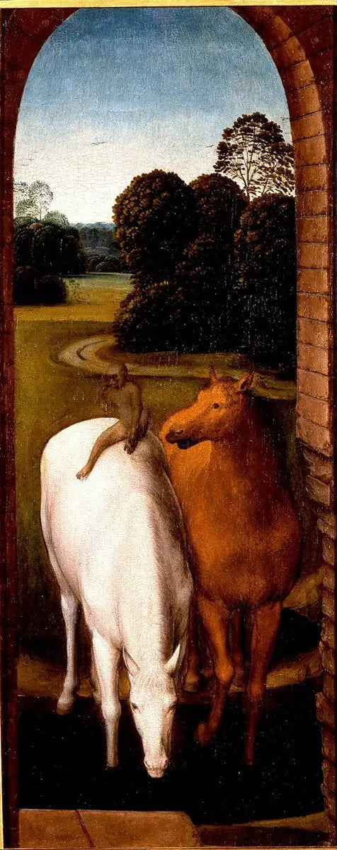 Dva koně v krajině - Hans Memling