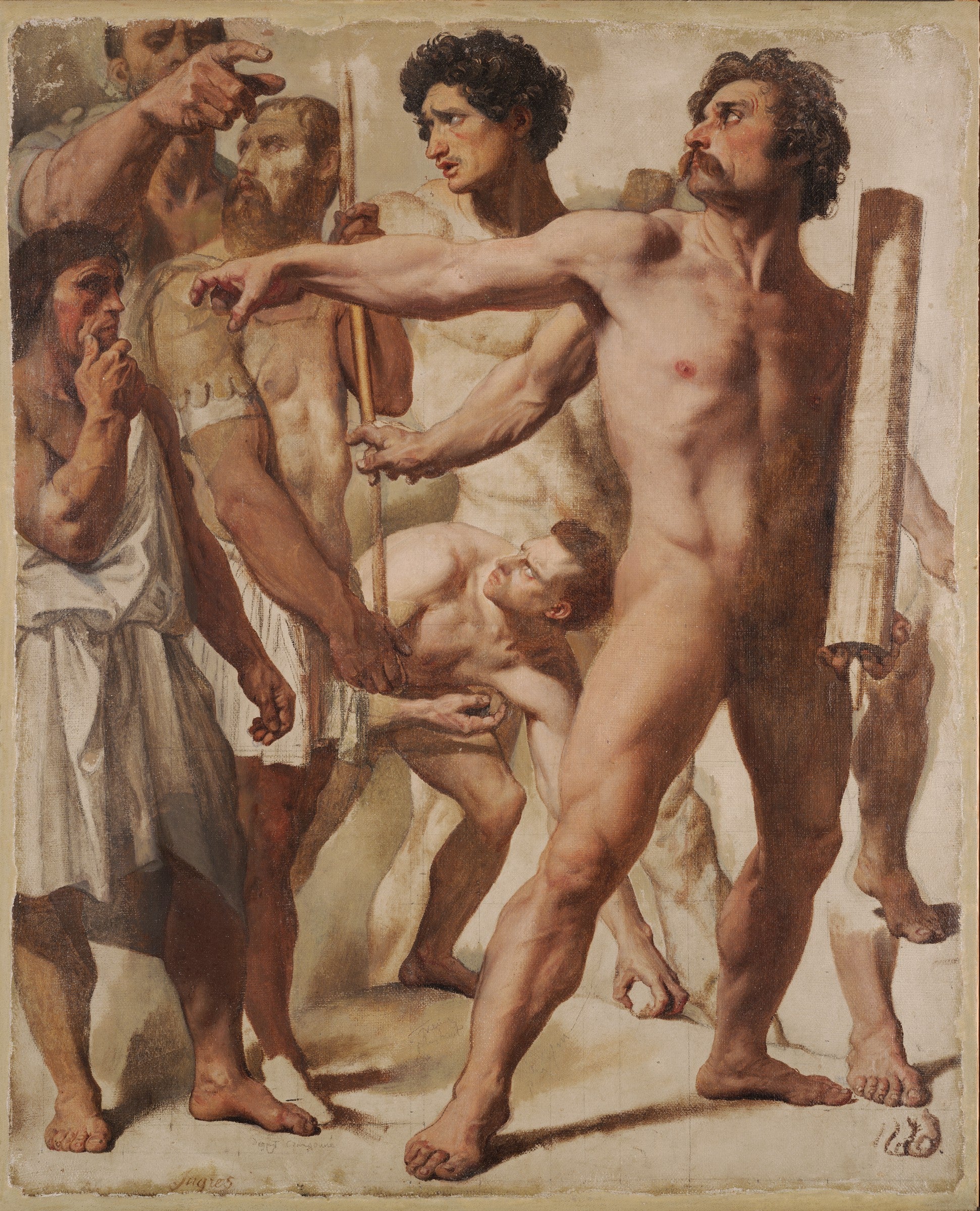 Studie pro Mučednictví svatého Symphoriena (Soudci, Házeč kamenů a Divák) - Jean-Auguste-Dominique Ingres