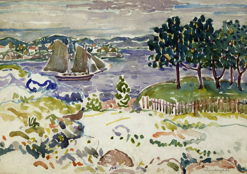 Zátoka s plachetnicí, Maine - Maurice Prendergast