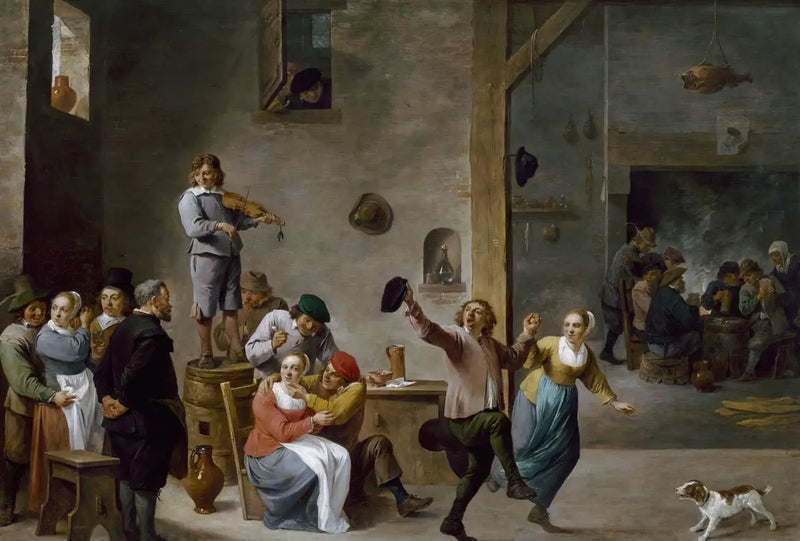 Interiér hostince s tančícími rolníky - David Teniers mladší