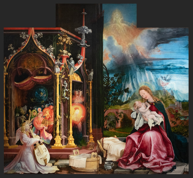 Koncert andělů a Narození Páně - Matthias Grünewald