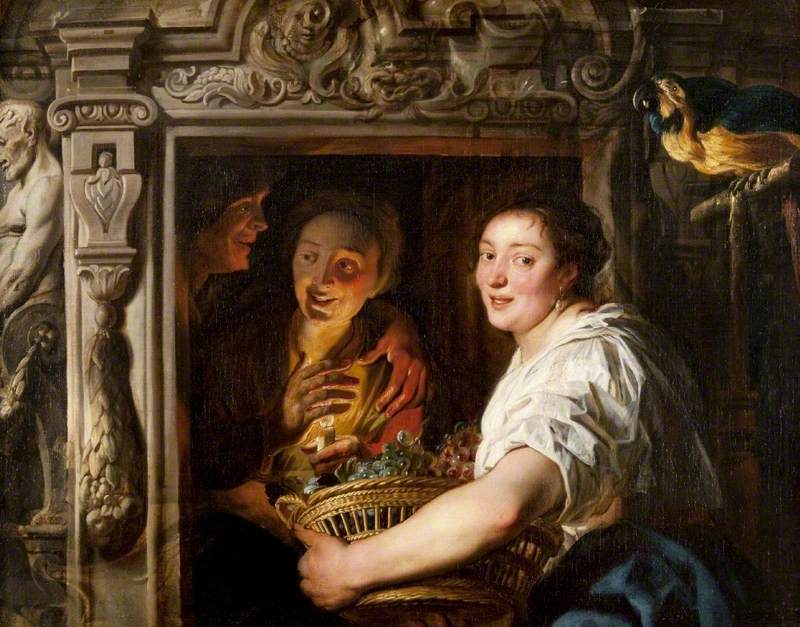 Une servante avec un panier de fruits et deux amoureux - Jacob Jordaens1