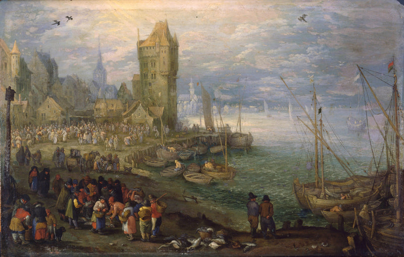 Marché aux poissons près d'un port - Jan Brueghel l'Ancien