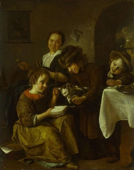 Enfants apprenant à lire à un chat - Jan Steen
