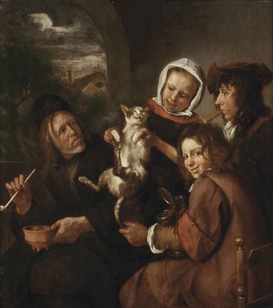 Des enfants taquinent un chat - Jan Steen