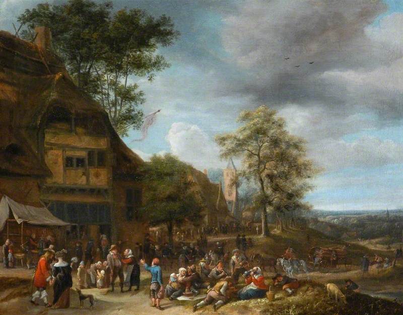 Les villageois font la fête devant une auberge - Jan Steen