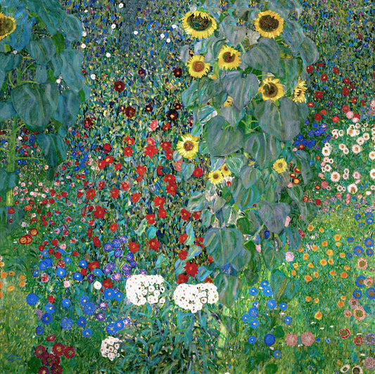 🌻✨ Venkovská zahrada s slunečnicemi – Gustav Klimt (kolem 1905–1907)