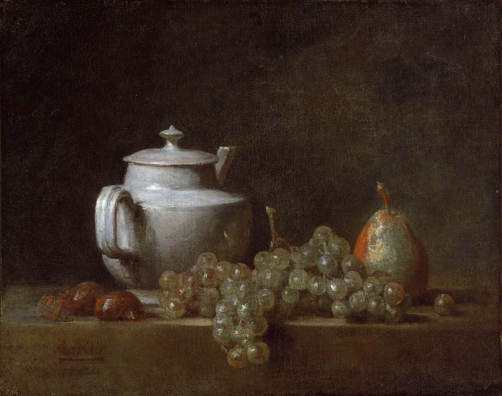 Nature morte avec une théière, des raisins, des châtaignes et une poire - Jean Siméon Chardin