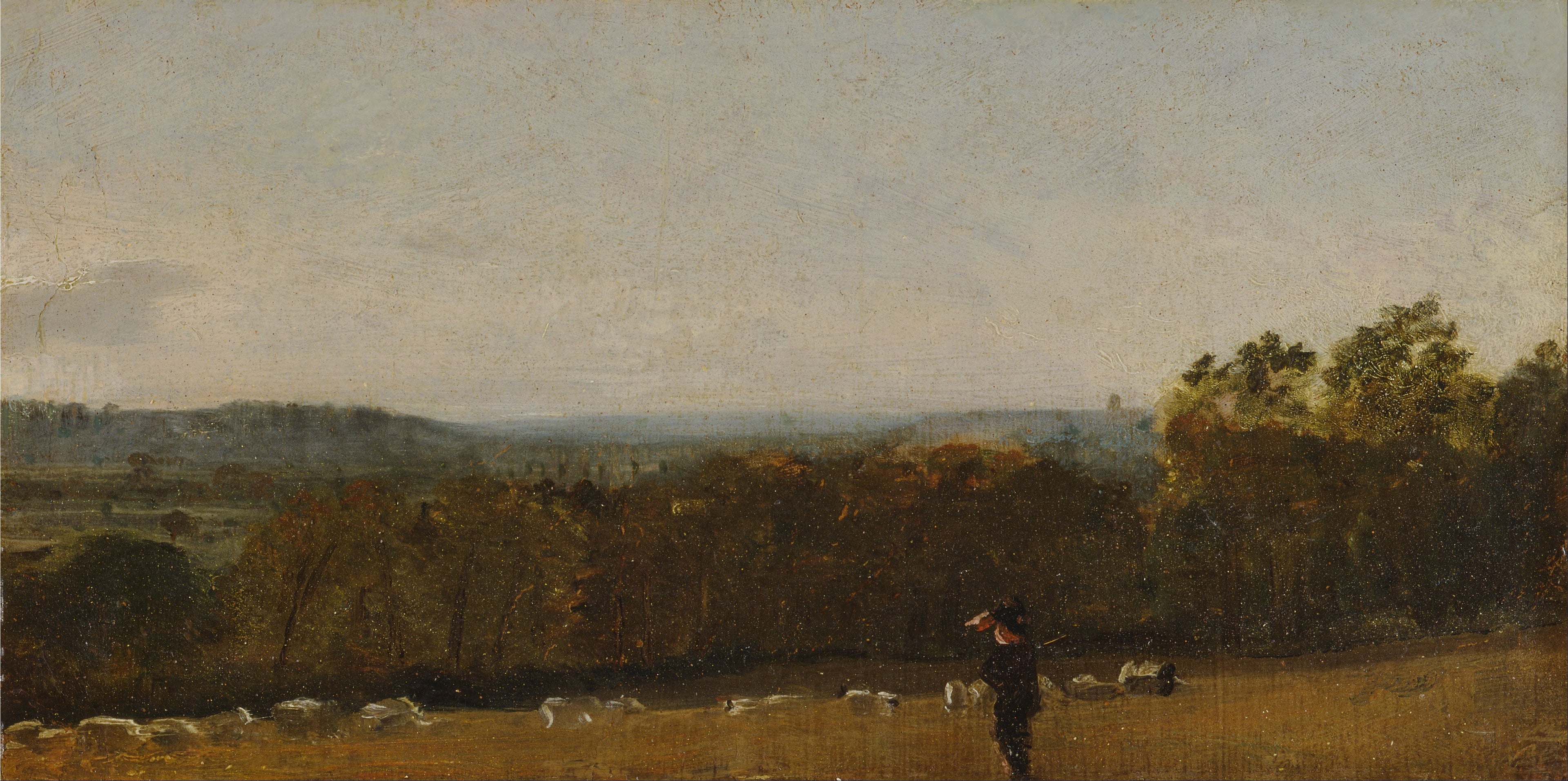 Un berger dans un paysage regardant à travers Dedham Vale en direction de Langham - John Constable