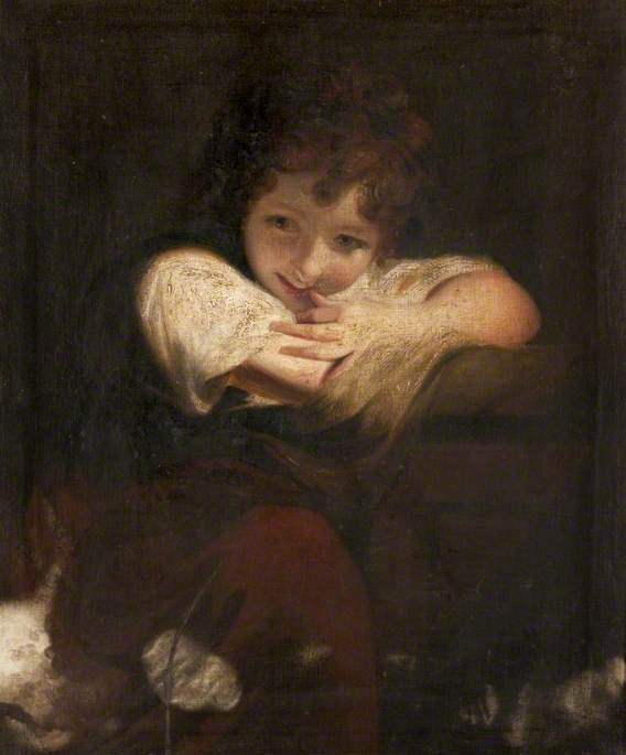 Une fille appuyée sur un piédestal (La fille qui rit) - Joshua Reynolds