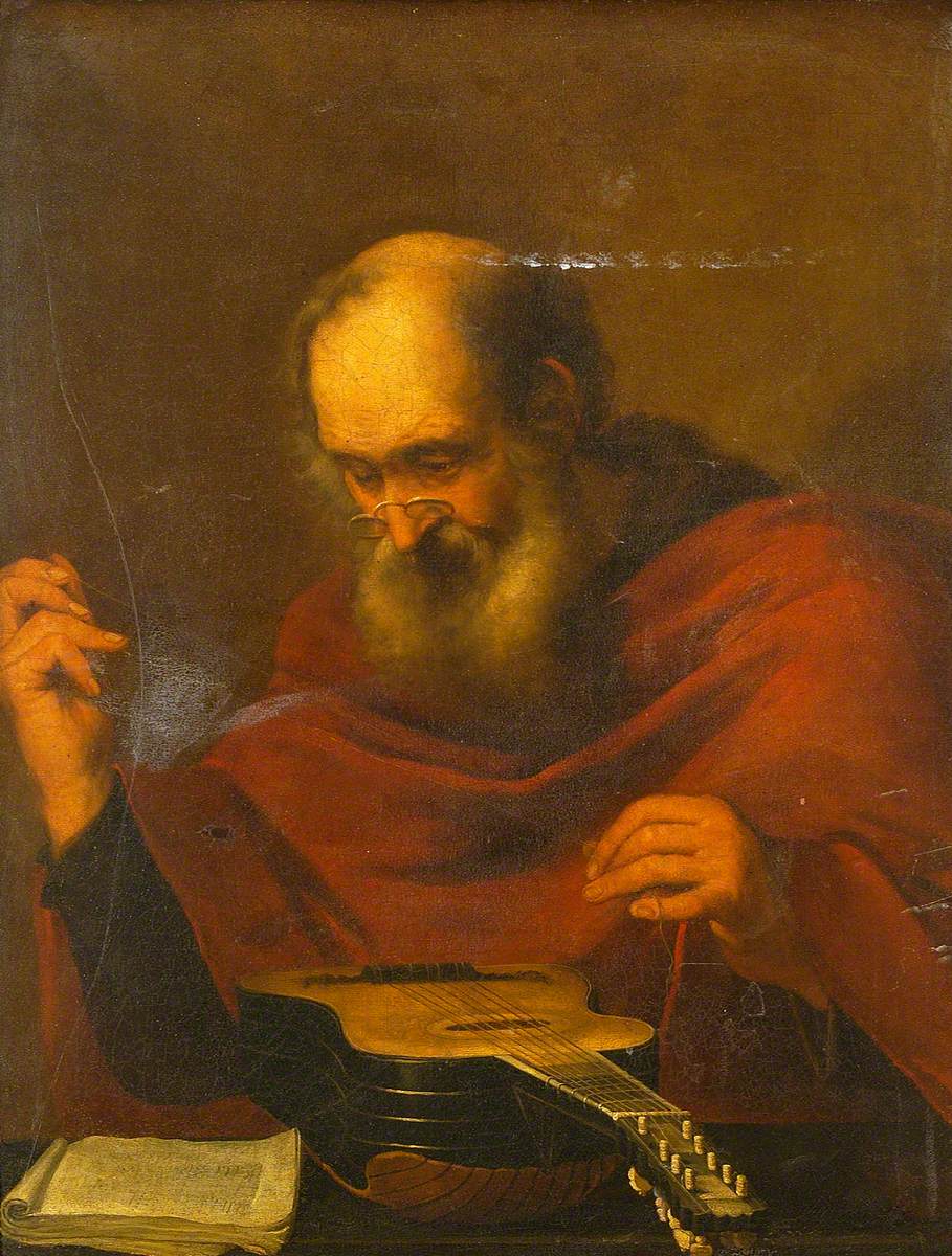 Homme changeant les cordes d’une guitare - Jusepe de Ribera - Alpha Reproduction