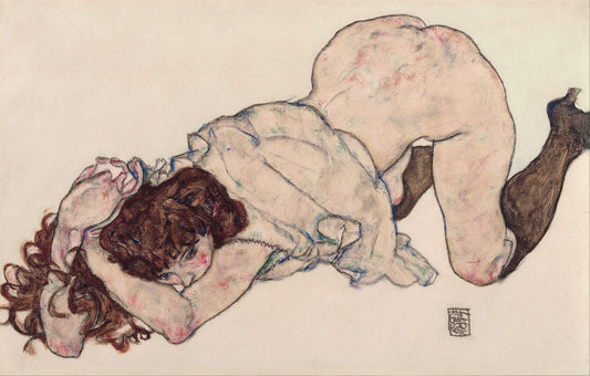 ✨ Mladá dívka klečící, opřená o lokty – Egon Schiele (1917)