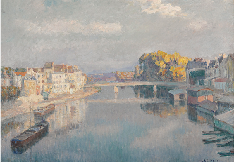 Lagny, le pont et les bateaux-lavoirs sur la Marne - Henri Lebasque